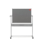 Drehtafel fahrbar, 120x 90 cm, eine Seite Stahl weiß, eine Seite grauer Stoff 